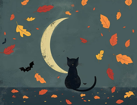 Cat And Moon Fall Lumilawn Sign