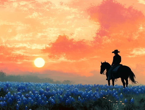 Blue Flower Cowboy Sunset Landscape Lumilawn Sign