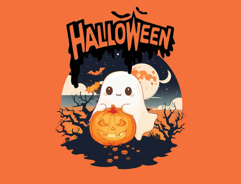 Playful Cute Ghost Orange Halloween Yard Sign