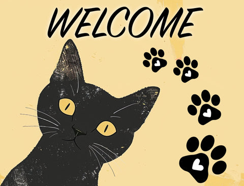 Welcome Cat Silhouette Paws Yard Sign