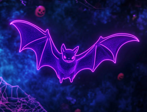 Purple Neon Bat Halloween Yard Sign