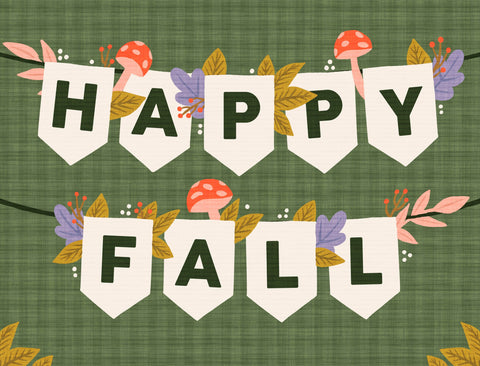 Happy Fall Garland Green Lumilawn Sign