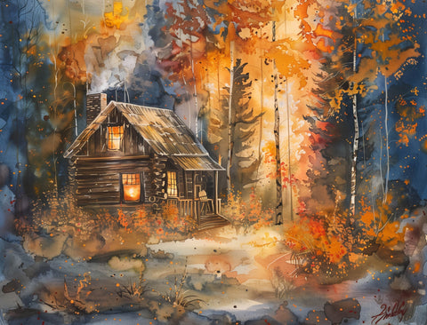 Fall Cabin In The Woods Yard Sign