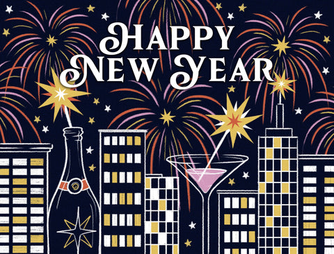 Happy New Year Cityscape Yard Sign