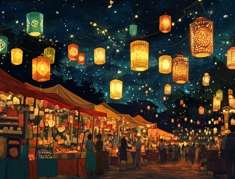 Vibrant Night Market Lanterns Yard Sign