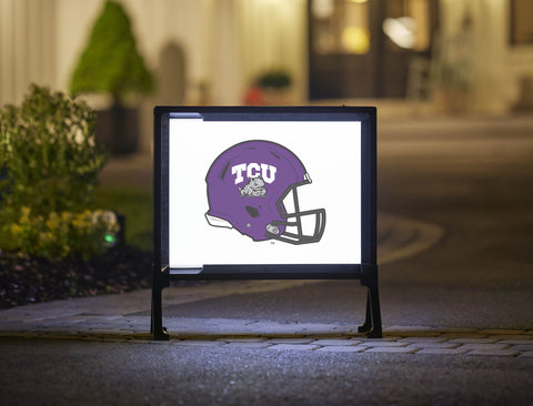 TCU Helmet Mark White Lumilawn Sign