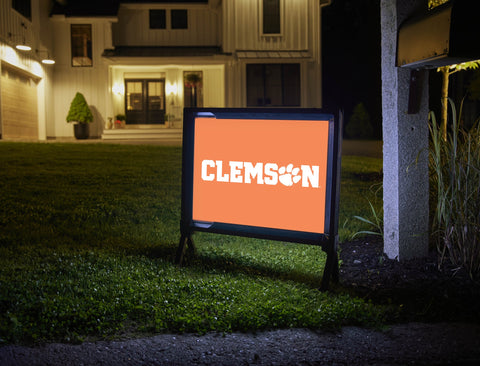 Clemson Paw Wordmark Orange Lumilawn Sign