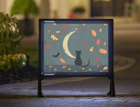 Cat And Moon Fall Lumilawn Sign