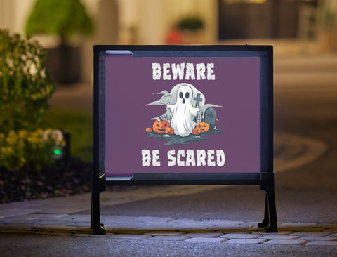 Halloween Playful Ghost Beware Be Scared Purple Yard Sign