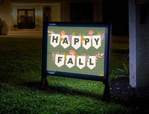 Happy Fall Garland Green Lumilawn Sign