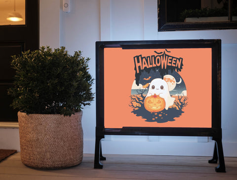 Playful Cute Ghost Orange Halloween Yard Sign