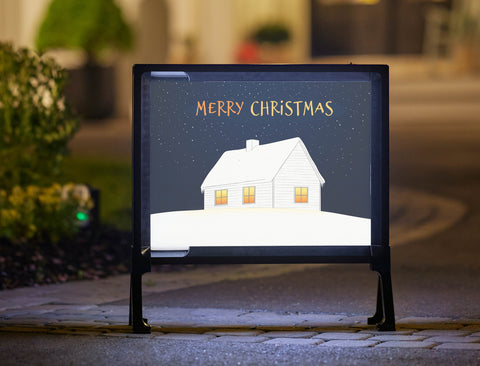 Snowy Cabin Merry Christmas Yard Sign