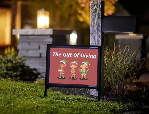 The Gift Of Giving Elves Red Christmas Yard Sign