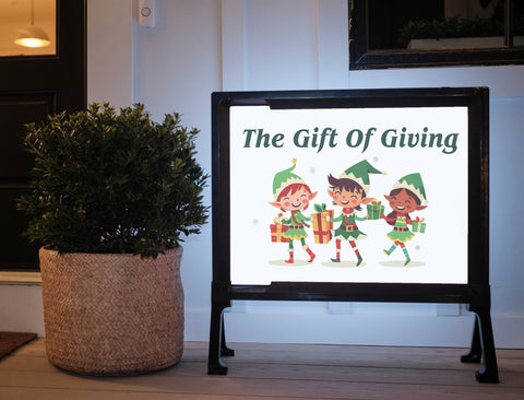 The Gift Of Giving Elves White Christmas Yard Sign