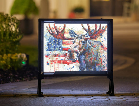 Patriotic Moose Proud American Yard Sign