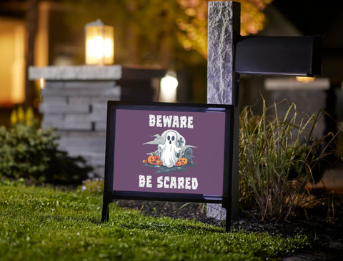 Halloween Playful Ghost Beware Be Scared Purple Yard Sign