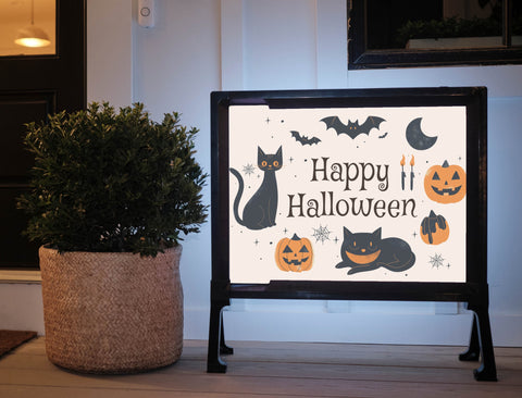 Black Cat Happy Halloween Yard Sign