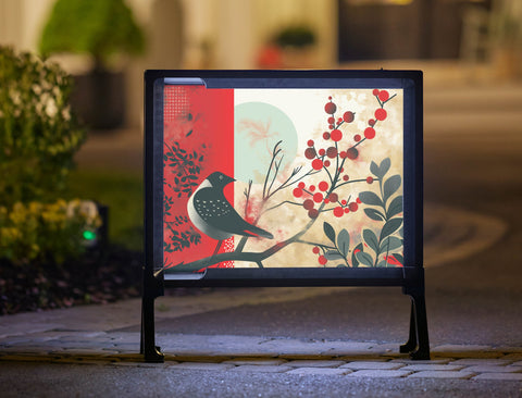 Winter Black Bird Foliage Holiday Yard Sign