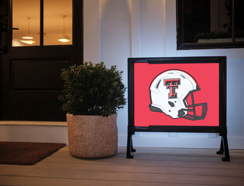 Texas Tech White Helmet Red Lumilawn Sign