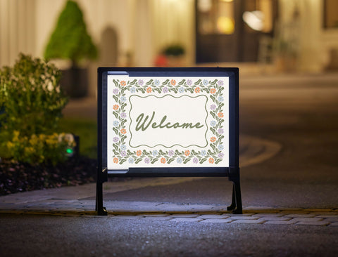 Welcome Floral Border Lumilawn Sign