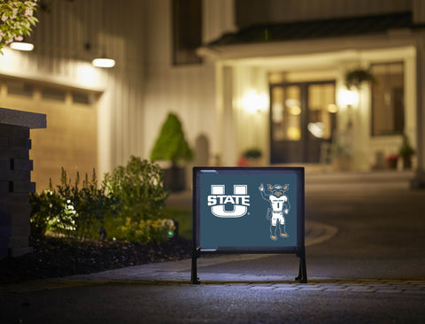 USU Big Blue Mascot Blue Lumilawn Sign