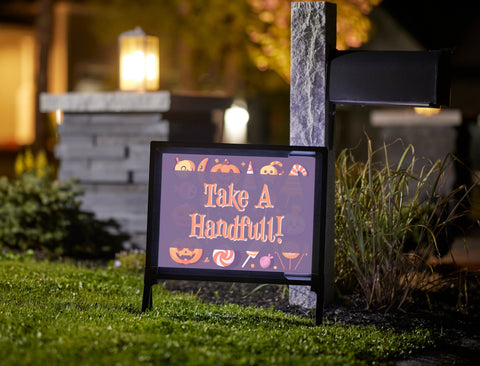 Playful Take A Handful Purple Halloween Yard Sign