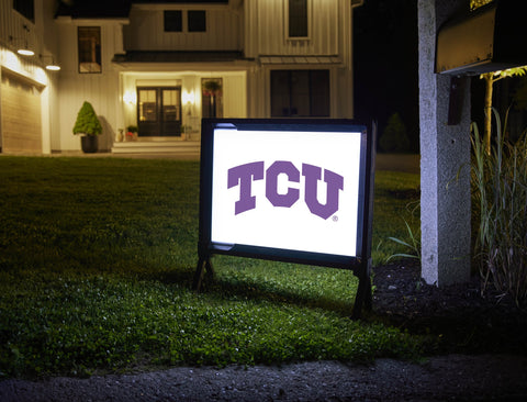 TCU Primary Mark White Lumilawn Sign