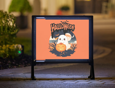 Playful Cute Ghost Orange Halloween Yard Sign