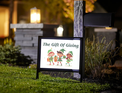 The Gift Of Giving Elves White Christmas Yard Sign