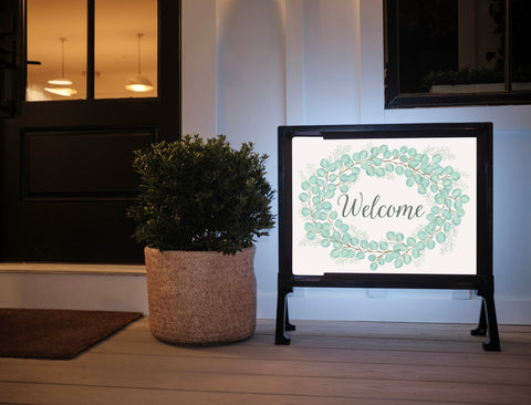 Welcome Eucalyptus Wreath Lumilawn Sign