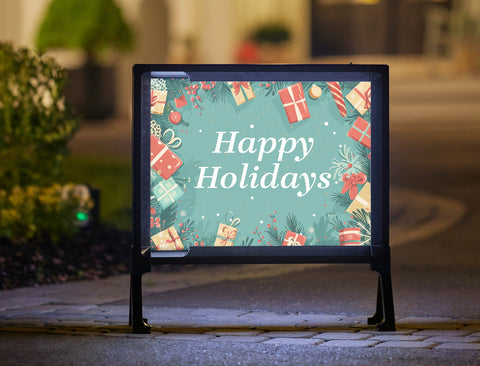 Happy Holidays Light Green Gifts Holiday Yard Sign