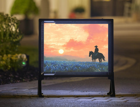 Blue Flower Cowboy Sunset Landscape Yard Sign