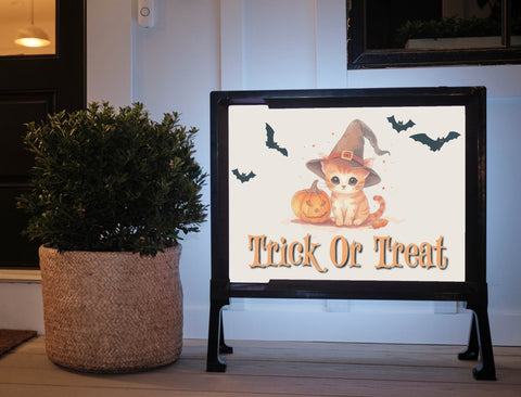 Playful Orange Cat Trick Or Treat Halloween Yard Sign