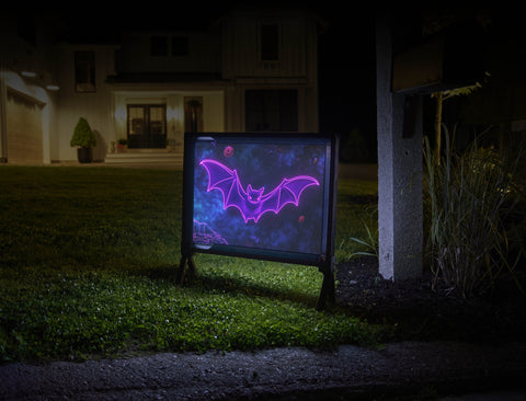 Purple Neon Bat Halloween Yard Sign