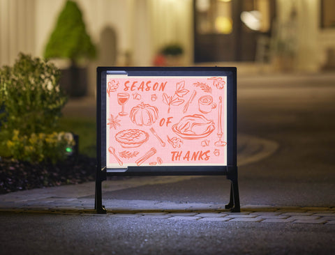 Season Of Thanks Doodle Pink Lumilawn Sign