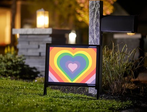 Rainbow Heart Beam Yard Sign