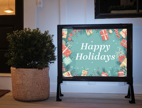 Happy Holidays Light Green Gifts Holiday Yard Sign