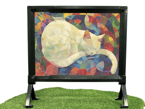 Sleepy White Kitty Cat Garden Decor Yard Sign