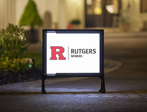 Rutgers Newark Horizontal Mark White Lumilawn Sign