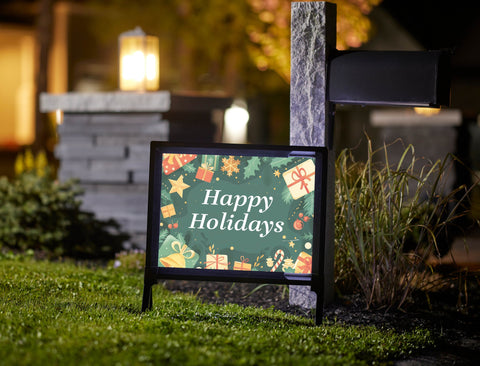 Happy Holidays Dark Green Yard Sign