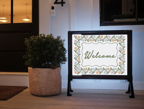 Welcome Floral Border Lumilawn Sign