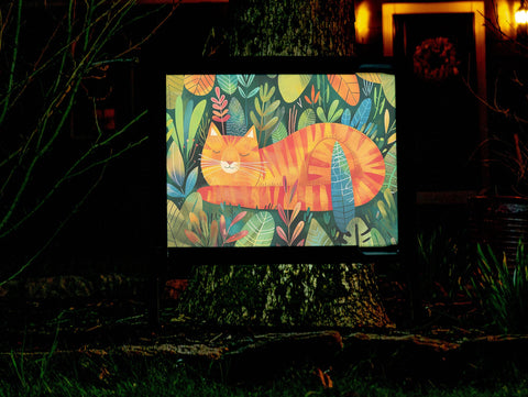 Orange Cat in a Cozy Forest Decor Lumilawn Sign