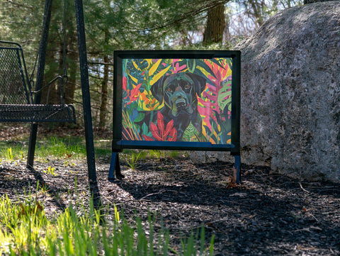 Black Lab in a Rainbow Jungle Garden Decor Yard Sign
