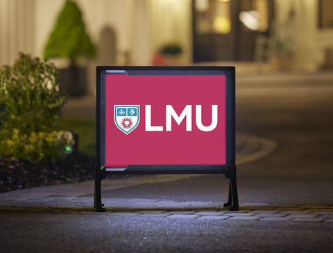 LMU Shield Mark Crimson Lumilawn Sign