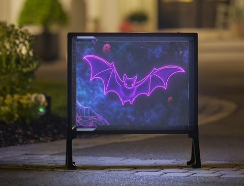 Purple Neon Bat Halloween Yard Sign