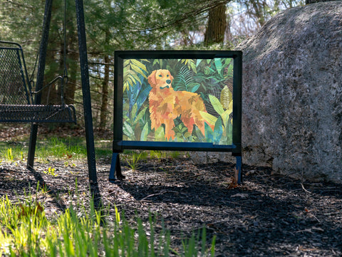 Golden Retriever in the Leaves Decor Print Lumilawn Sign