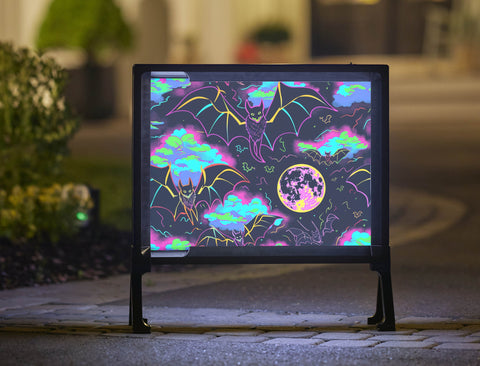 Neon Bat Sky Halloween Yard Sign