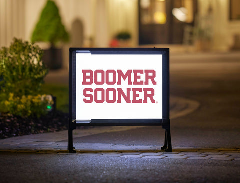 Oklahoma Boomer Sooner Wordmark White Lumilawn Sign