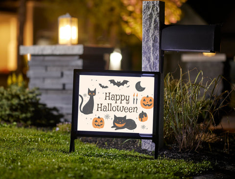 Black Cat Happy Halloween Yard Sign