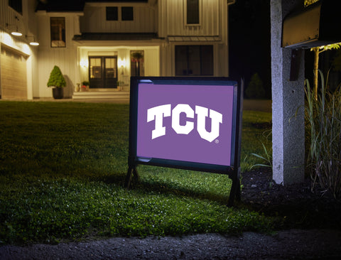 TCU Primary Mark Purple Lumilawn Sign